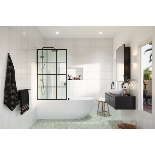 Glass Warehouse 58.25" X 34" French Monture Noir Single Fixed Bath